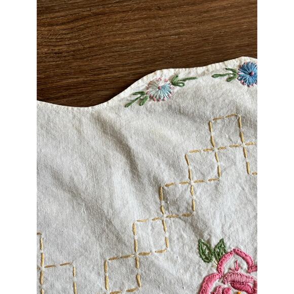 Antique Rainbow Floral Embroidery Table Runner 16" x 39" White Cotton AS IS - Picture 12 of 14